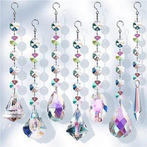 Sun Catchers with Crystals, 7 Pcs Hanging Crystals Suncatchers for Windows